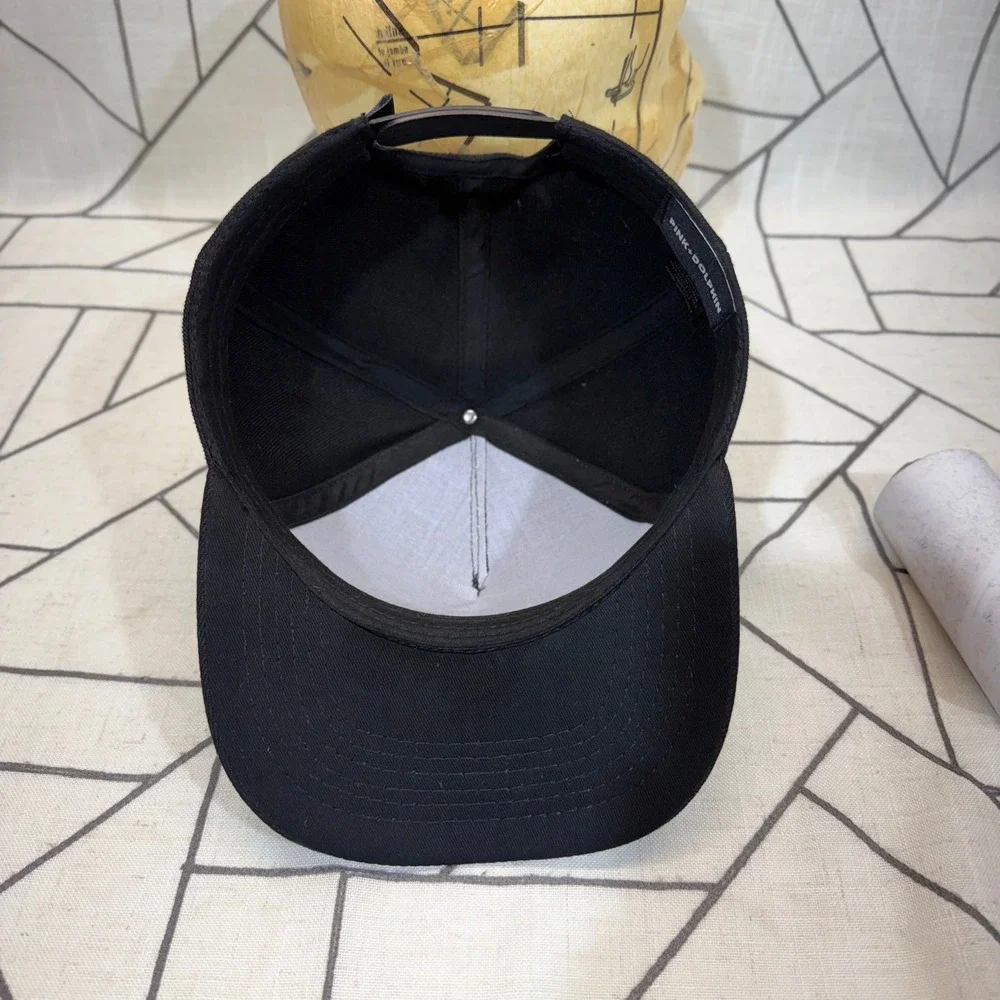 Pink Dolphin Snapback Hat OS Black Palm Tree‎ Wave Graphic Cap